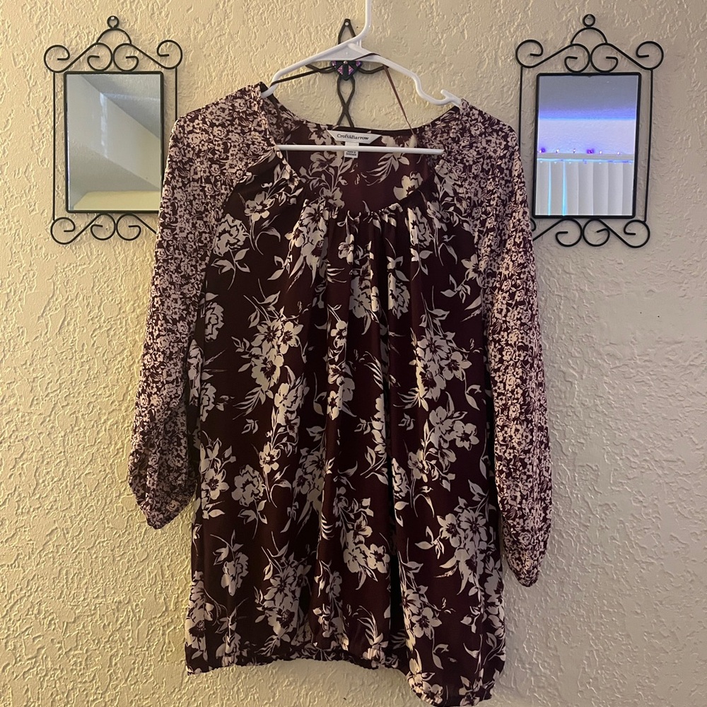 Croft & Barrow Burgundy and Cream Floral Blouse